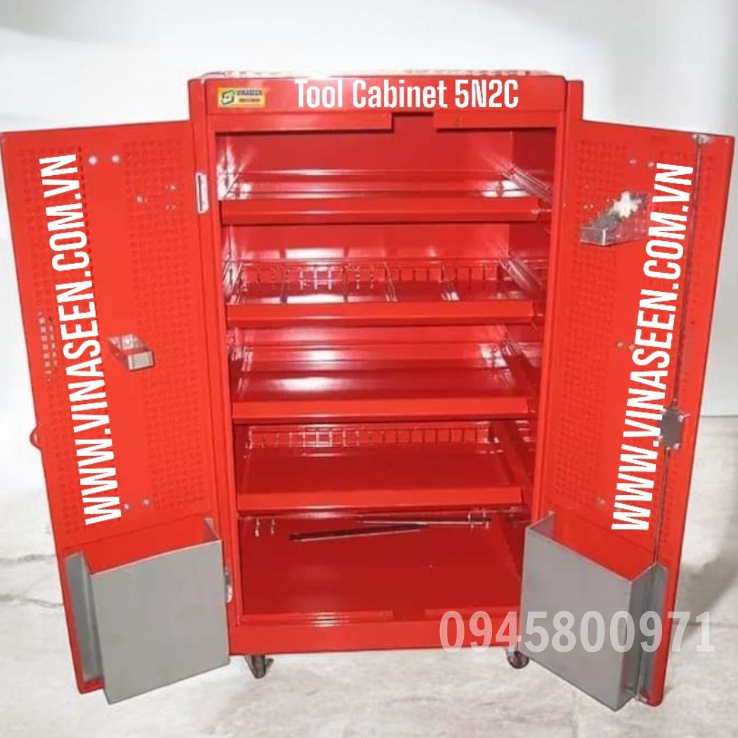 Tủ đựng dụng cụ đồ nghề 5 ngăn 2 cánh, có bánh xe di chuyển.